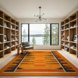 Vibrant Orange Black Geometric Southwestern Rug
