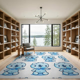 Cute Blue Cartoon Bear Kids Area Rug