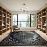 Ornate Black Mandala Persian Black and White Area Rug