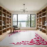 Bold Red Papercut Floral Border Area Rug