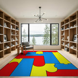 Bold Red Blue Yellow Jigsaw Puzzle Area Rug