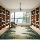 Coastal Palm Silhouette Border Area Rug