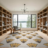 Beige Folding Fan Pattern Area Rug