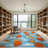 Playful Cartoon Cats with Orange Balloons Rug