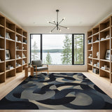 Swirling Blue Abstract Geometric Area Rug