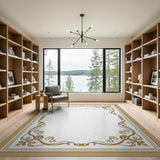 Ornate Gold Leaf Floral Frame Area Rug