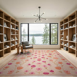 Peach Pink Coral Floral Area Rug