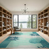 Blue and Teal Teal Seashell Coastal Area Rug