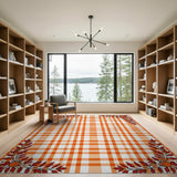 Orange Plaid Autumn Leaves Area Rug