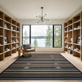 Black Grey Orange Striped Heritage Tribal Rug