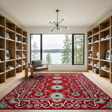 Ornate Red Floral Starburst Area Rug