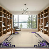 Purple Ornate Geometric Border Area Rug