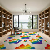 Kids Cartoon Multi-color and Patterns Rainbow Paw Print Washable Area Rug