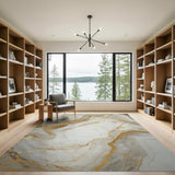 Abstract Area Gold and Silver Gold Veined Marble Abstract Area Rug