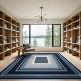 Navy Blue Concentric Frames Geometric Area Rug