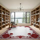 Ornate Red Rose Floral Border Area Rug