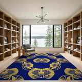Navy and Gold Art Nouveau Scarab Pattern Rug