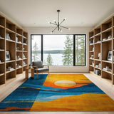 Bold Sunset Peaks Abstract Area Rug in Blue Orange