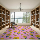 Playful Yellow Daisy Pattern Pink Area Rug