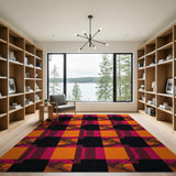 Vibrant Orange Pink Black Plaid Area Rug