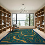 Teal Gold Swirl Abstract Area Rug