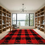 Red Black Maple Leaf Buffalo Check Rug
