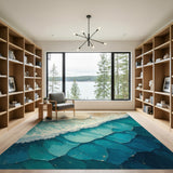 Teal Blue Ocean Waves Area Rug