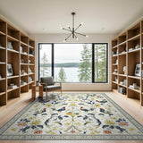 ODIKA Vintage Rooster Floral Washable Rug - Low Pile Non-Slip Area Rug