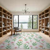 Whimsical Pink Orange Floral Pattern Area Rug