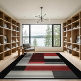 ODIKA Modern Abstract Geometric Red and Black Washable Area Rug - Low Pile & Non-Slip
