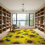 Floral Vintage Yellow Vibrant Yellow Sunflower Pattern Area Rug