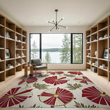 Red Fan and Frond Pattern Area Rug