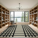 Beige and Neutral Modern Black Grid Beige Area Rug