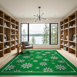 Green Festive Green Snowflake Area Rug