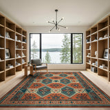 Terracotta Teal Heritage Tribal Area Rug