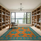 Vibrant Orange Teal Star Medallion Rug