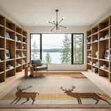 Deer Silhouette Sunset Striped Brown Tan Rug