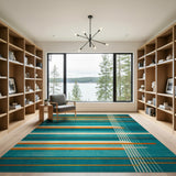 Teal Orange Geometric Striped Area Rug