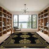 Gold and Silver Black Gold Ornate Persian Border Area Rug