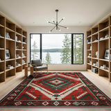 Bold Red Southwestern Diamond Geometric Rug
