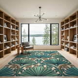 Teal Crystalline Fan Geometric Area Rug