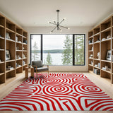 ODIKA Red Abstract Swirl Machine Washable Area Rug - Low Pile & Non-Slip