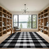 Distressed Black White Checkered Black and White Area Rug