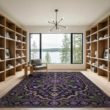 Ornate Purple Thistle Medallion Area Rug