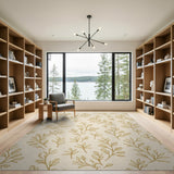 Cream Gold Botanical Leaf Area Rug