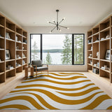 Flowing Gold Waves Abstract Area Rug