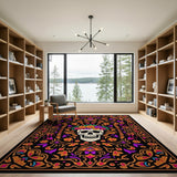 Ornate Sugar Skull Flower Crown Area Rug