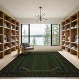 Deep Green Persian Floral Border Rug