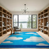 Whimsical Cartoon Clouds Blue Sky Area Rug