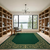 Green Emerald Green Ornate Gold Border Area Rug
